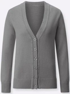 Strickjacken| Strickjacke mit farblich abgestimmten Knöpfen grau-meliert