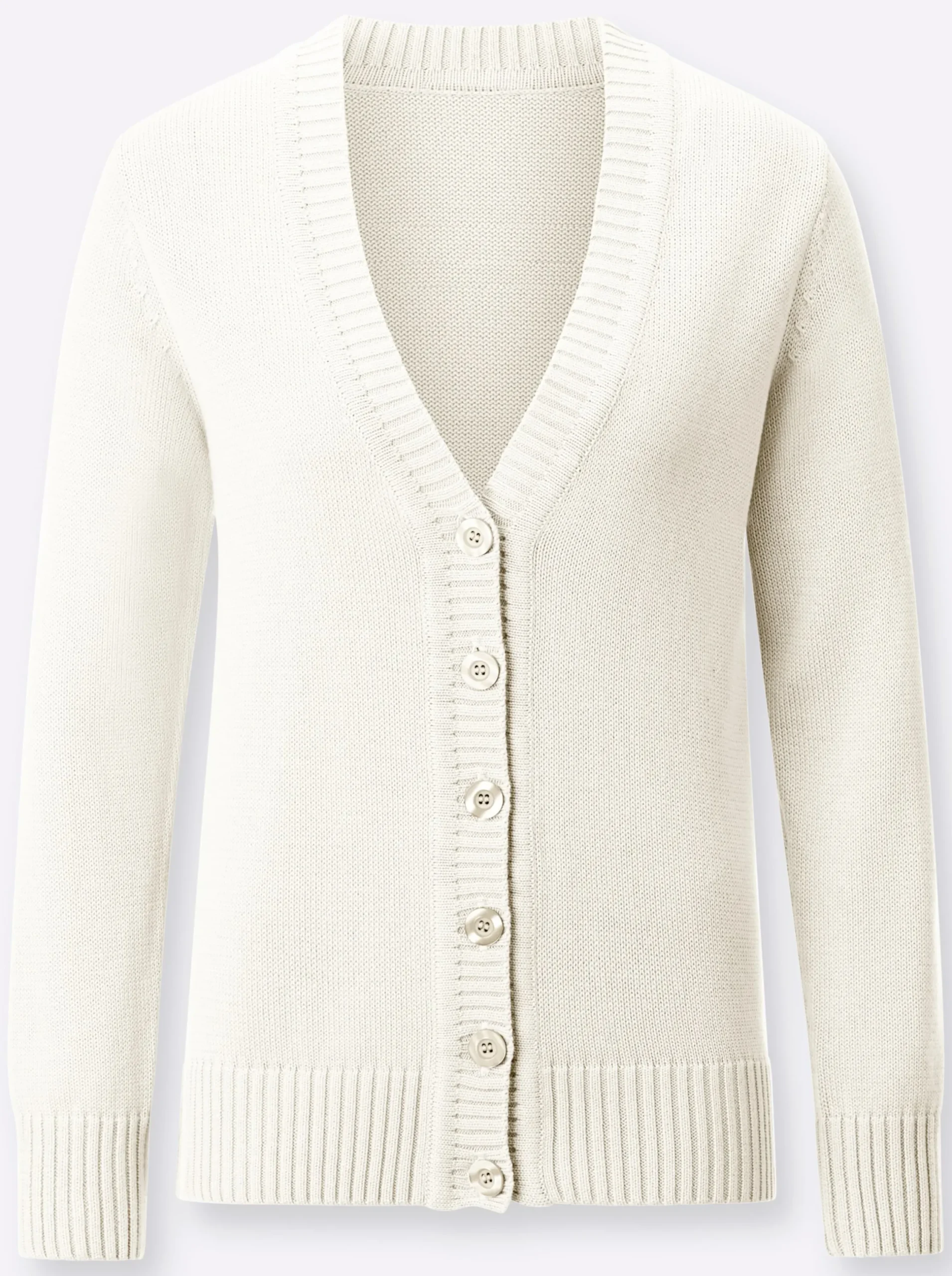 Strickjacken| Strickjacke mit farblich abgestimmten Knöpfen wollweiß