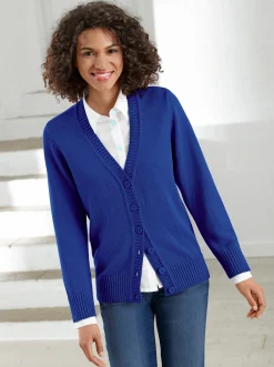 Strickjacken| Strickjacke mit farblich abgestimmten Knöpfen royalblau