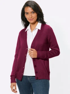 Strickjacken| Strickjacke mit farblich abgestimmten Knöpfen fuchsia