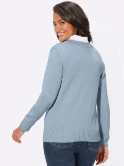 Strickjacken| Strickjacke mit farblich abgestimmten Knöpfen eisblau