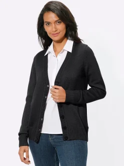 Strickjacken| Strickjacke mit farblich abgestimmten Knöpfen schwarz