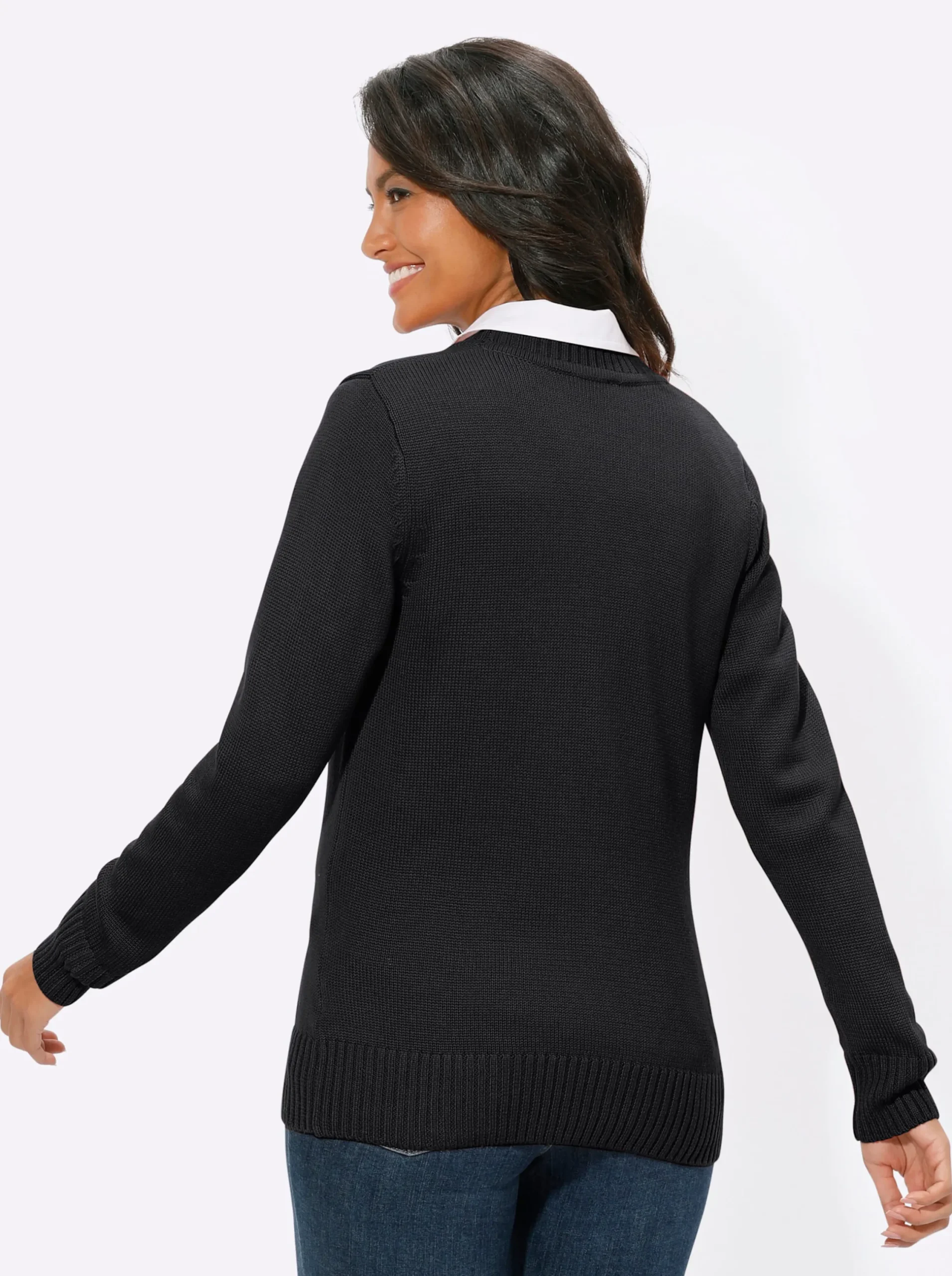 Strickjacken| Strickjacke mit farblich abgestimmten Knöpfen schwarz