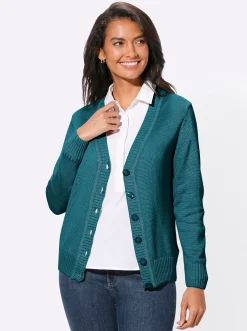 Strickjacken| Strickjacke mit farblich abgestimmten Knöpfen petrol