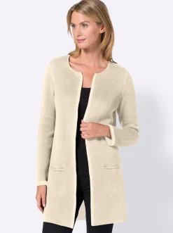 Strickjacken| Strickjacke mit fixiertem Ärmelaufschlag beige-ecru
