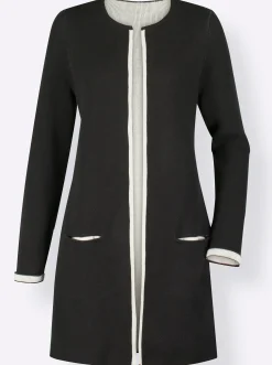 Strickjacken| Strickjacke mit fixiertem Ärmelaufschlag schwarz-ecru