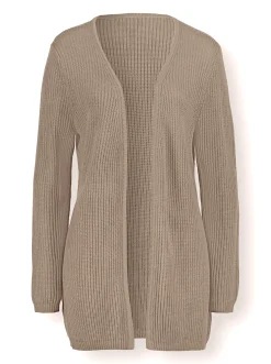 Basics| Strickjacke mit gerippten Abschlüssen sesam