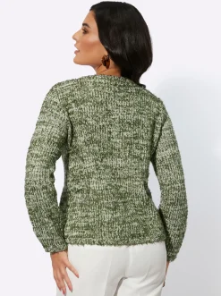 Strickjacken| Strickjacke mit Hakenverschluss ecru-khaki-gemustert