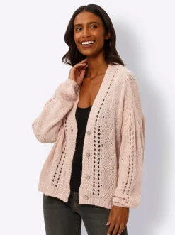 Strickjacken|heine Strickjacke mit Holz-Optik-Knöpfen puder
