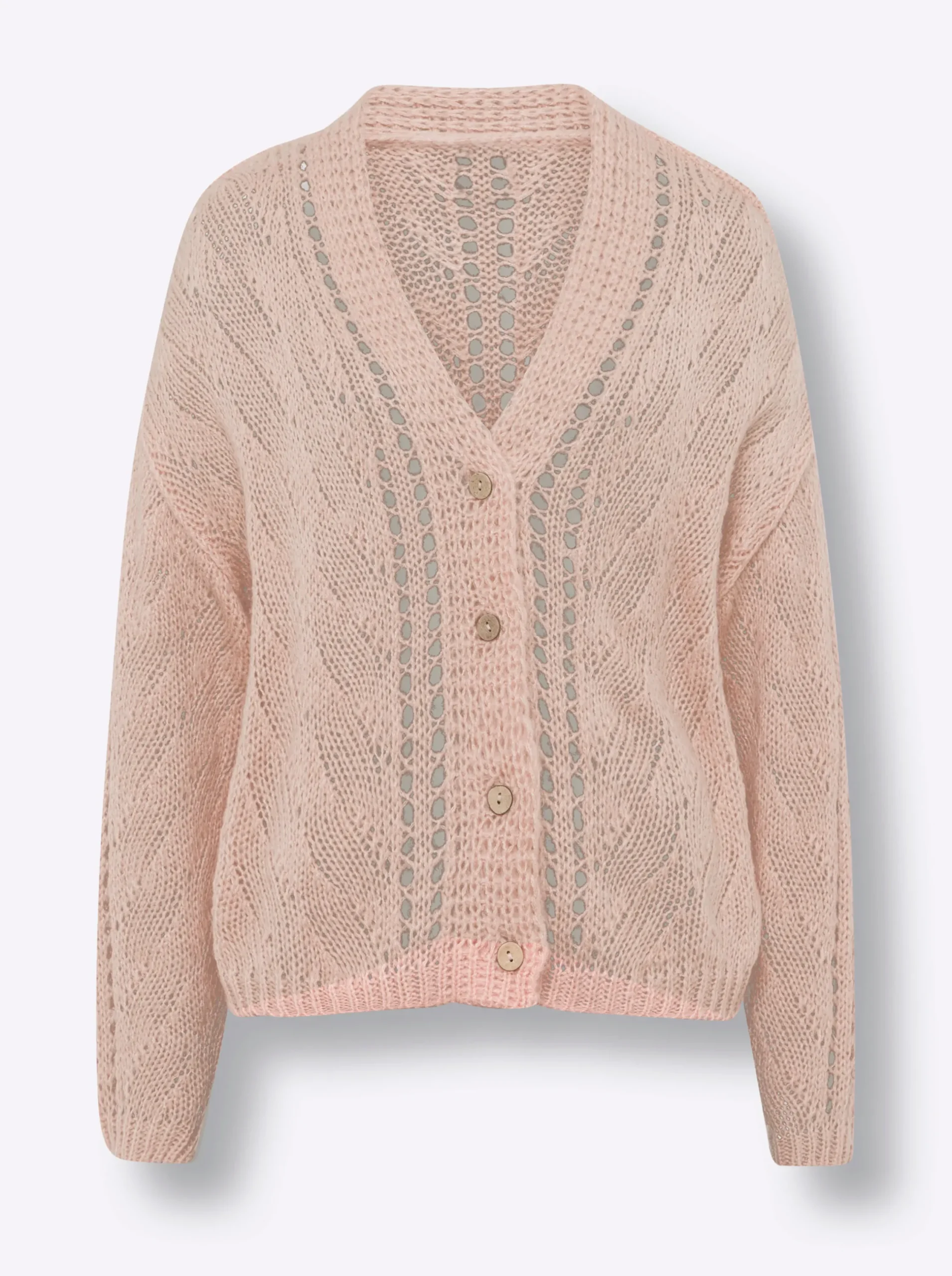 Strickjacken|heine Strickjacke mit Holz-Optik-Knöpfen puder