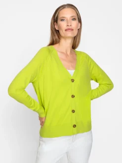 Strickjacken|heine Strickjacke mit Knöpfen in Horn-Optik limone
