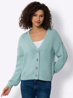 Strandmode|Strickjacken|heine Strickjacke mit Knöpfen in Holz-Optik mint