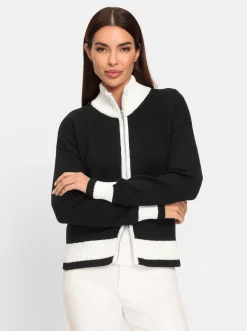 Strickjacken|heine Strickjacke mit Kontrast-Akzenten schwarz-ecru-gemustert