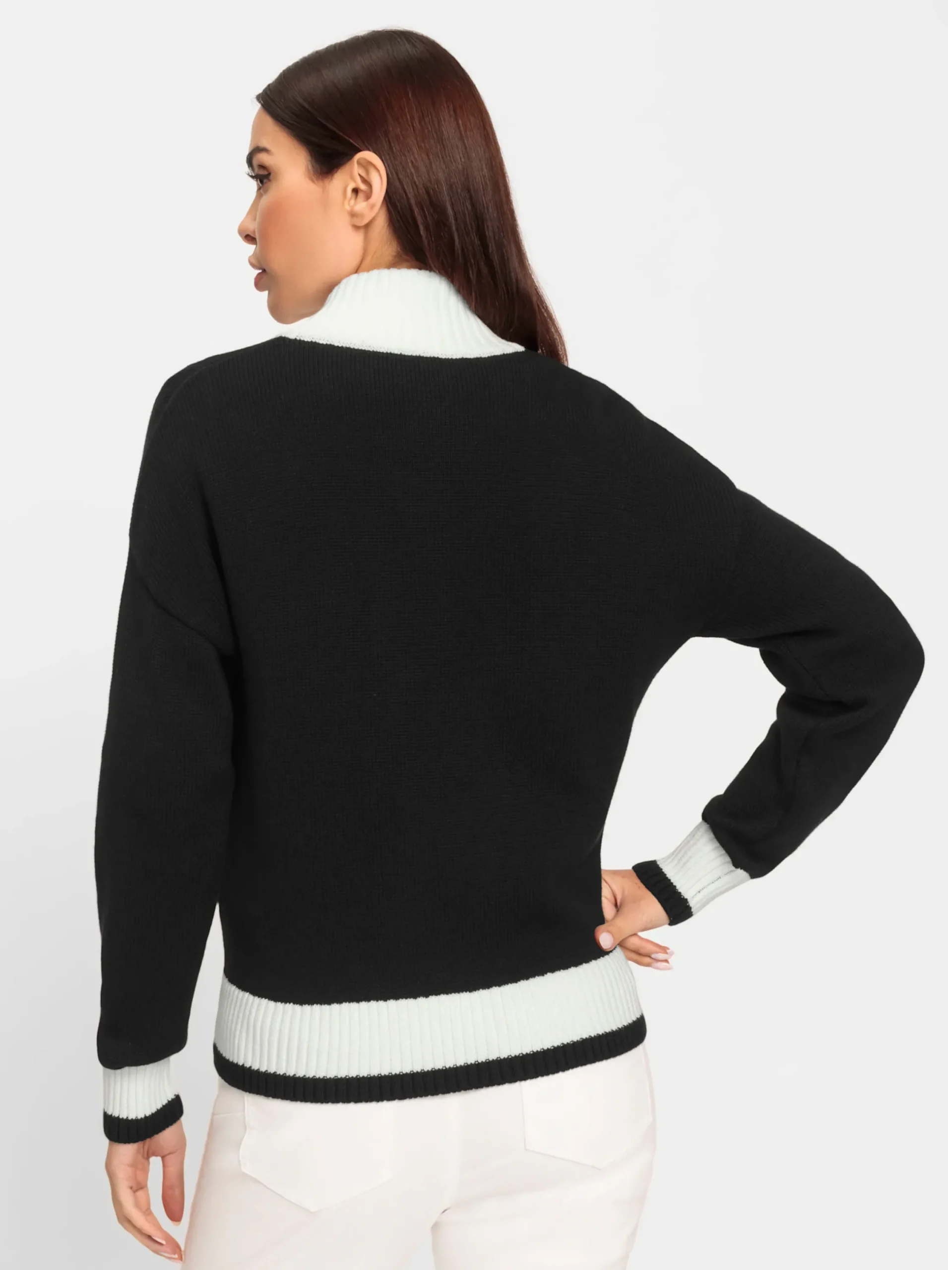 Strickjacken|heine Strickjacke mit Kontrast-Akzenten schwarz-ecru-gemustert