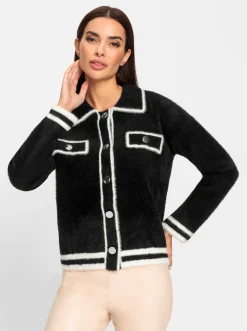 Strickjacken|heine Strickjacke mit Kontrast-Akzenten schwarz-ecru