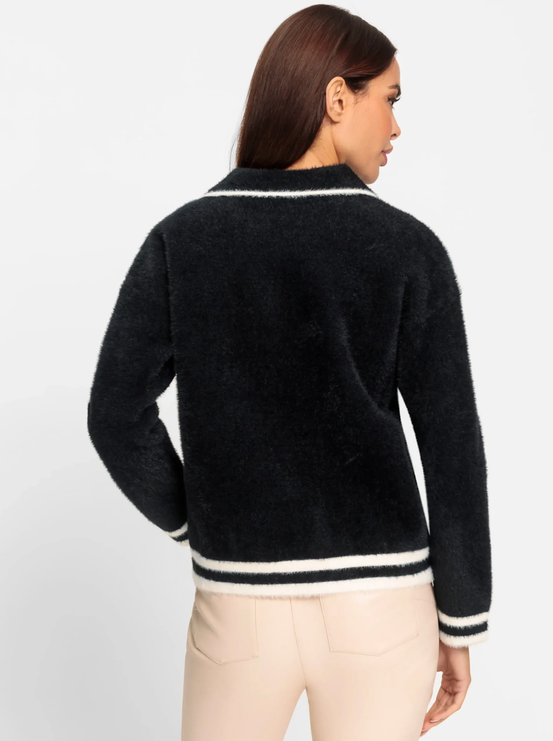 Strickjacken|heine Strickjacke mit Kontrast-Akzenten schwarz-ecru