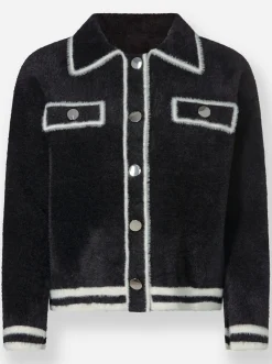 Strickjacken|heine Strickjacke mit Kontrast-Akzenten schwarz-ecru
