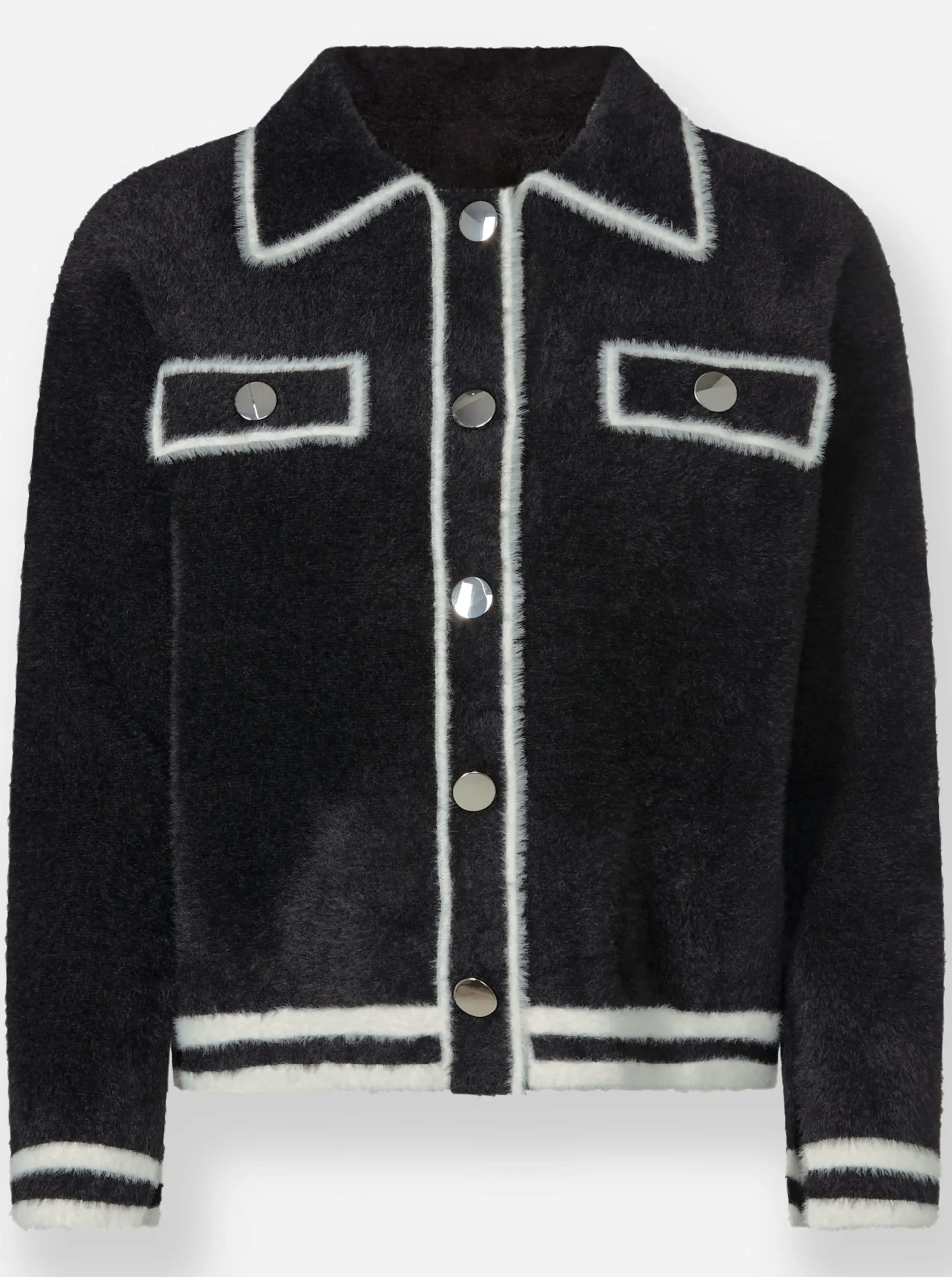 Strickjacken|heine Strickjacke mit Kontrast-Akzenten schwarz-ecru