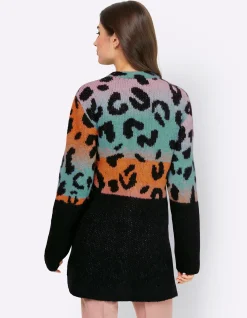 Strickjacken|heine Strickjacke mit Leomuster im Farbverlauf sesam-mandarine-gemustert