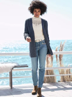 Strickjacken|heine Strickjacke mit Pailletten rauchblau
