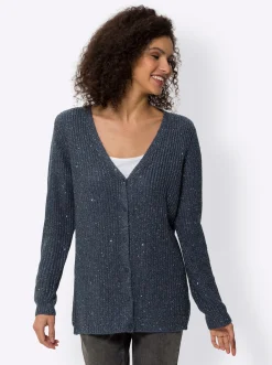 Strickjacken|heine Strickjacke mit Pailletten rauchblau