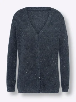 Strickjacken|heine Strickjacke mit Pailletten rauchblau