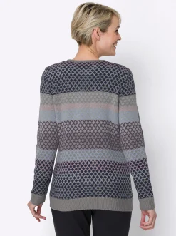 Strickjacken| Strickjacke mit Reißverschluss, Jacquard grau-gemustert