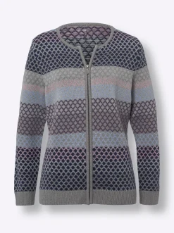 Strickjacken| Strickjacke mit Reißverschluss, Jacquard grau-gemustert
