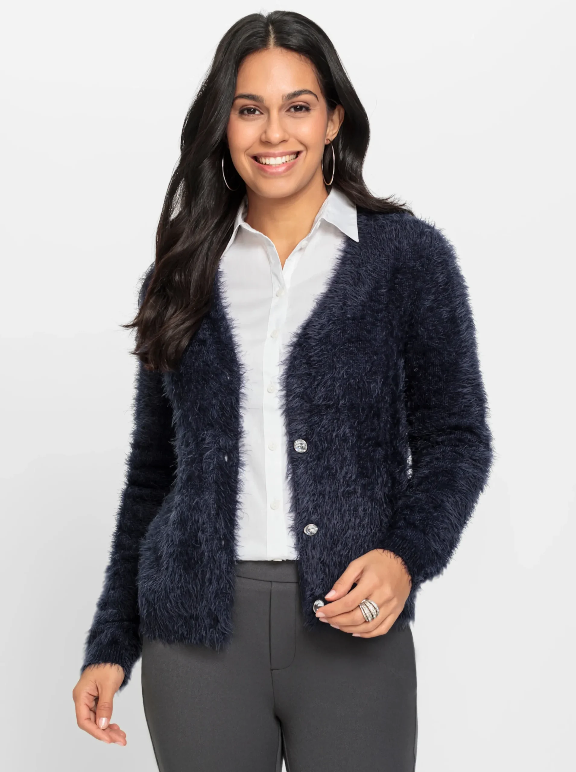 Strickjacken| Strickjacke mit Schmuckknöpfen marine