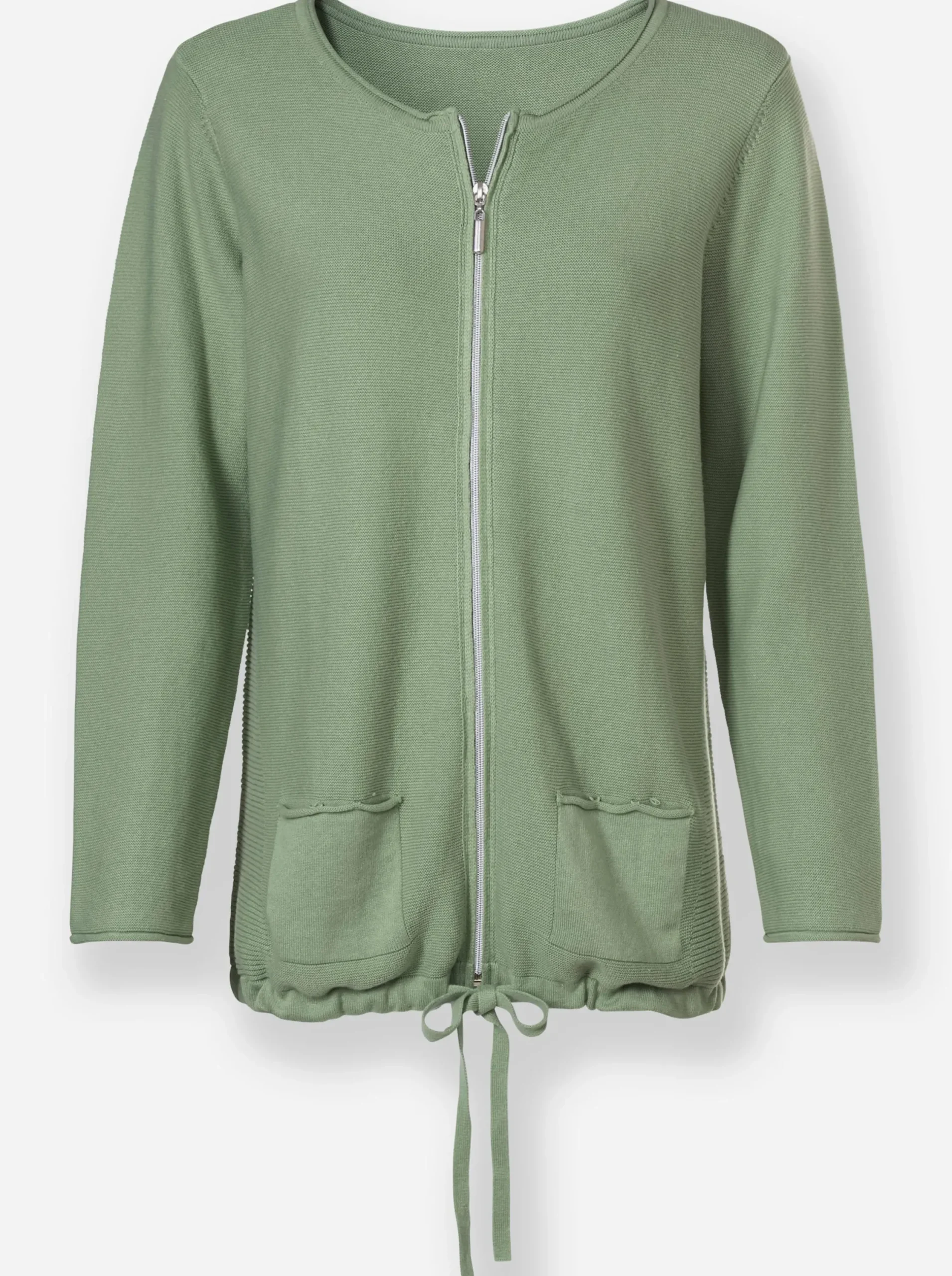 Strickjacken| Strickjacke mit Tunnelzug am Saum eucalyptus