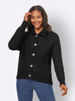 Strickjacken|heine Strickjacke mit variablem Kragen schwarz