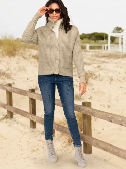 Strickjacken|heine Strickjacke mit variablem Kragen sand-meliert