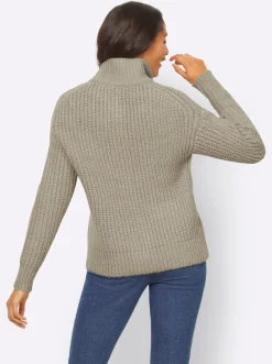 Strickjacken|heine Strickjacke mit variablem Kragen schlamm-meliert