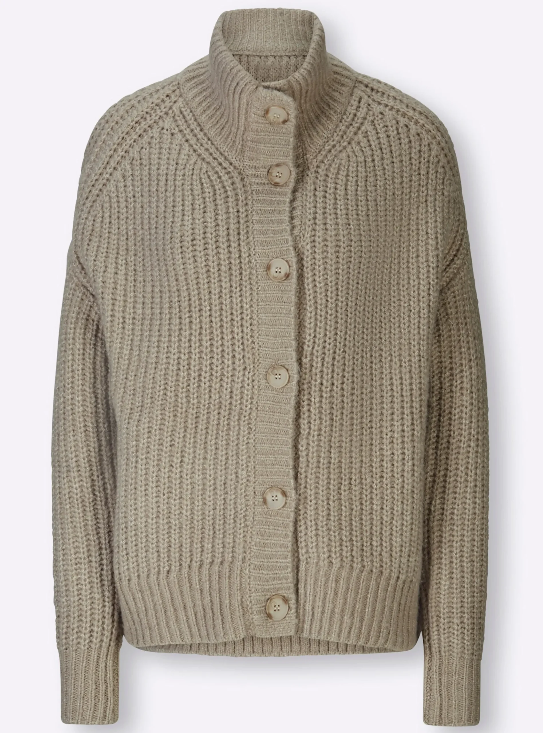 Strickjacken|heine Strickjacke mit variablem Kragen schlamm-meliert