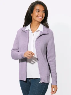 Strickjacken| Strickjacke mit 2-Wege-Reißverschluss flieder