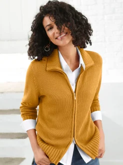 Strickjacken| Strickjacke mit 2-Wege-Reißverschluss maisgelb