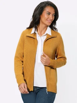 Strickjacken| Strickjacke mit 2-Wege-Reißverschluss maisgelb