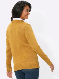 Strickjacken| Strickjacke mit 2-Wege-Reißverschluss maisgelb