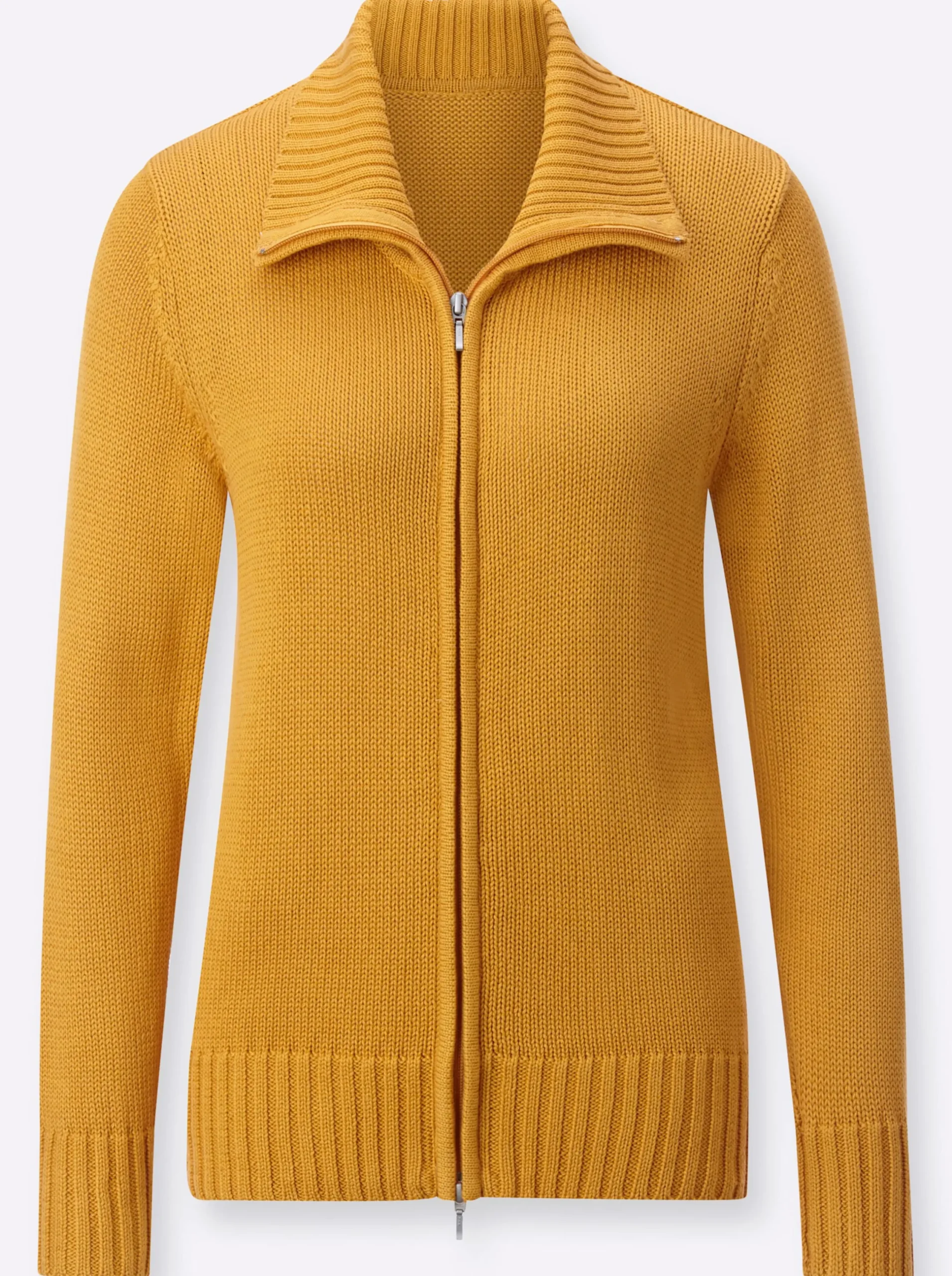Strickjacken| Strickjacke mit 2-Wege-Reißverschluss maisgelb