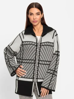 Strickjacken|heine Strickjacke mit 2-Wege-Reißverschluss schwarz-ecru-gemustert