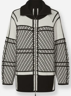 Strickjacken|heine Strickjacke mit 2-Wege-Reißverschluss schwarz-ecru-gemustert