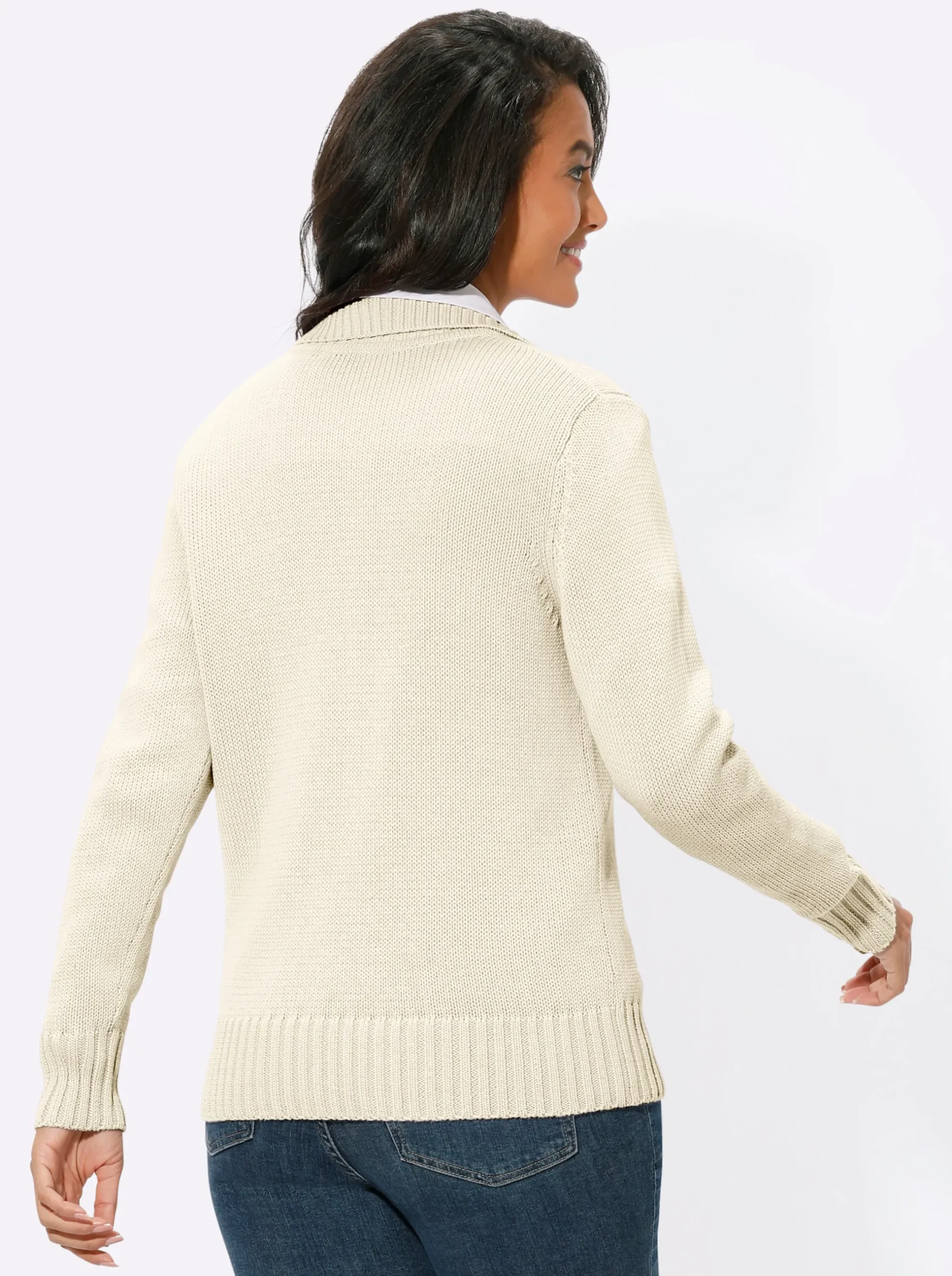 Strickjacken| Strickjacke mit 2-Wege-Reißverschluss wollweiß