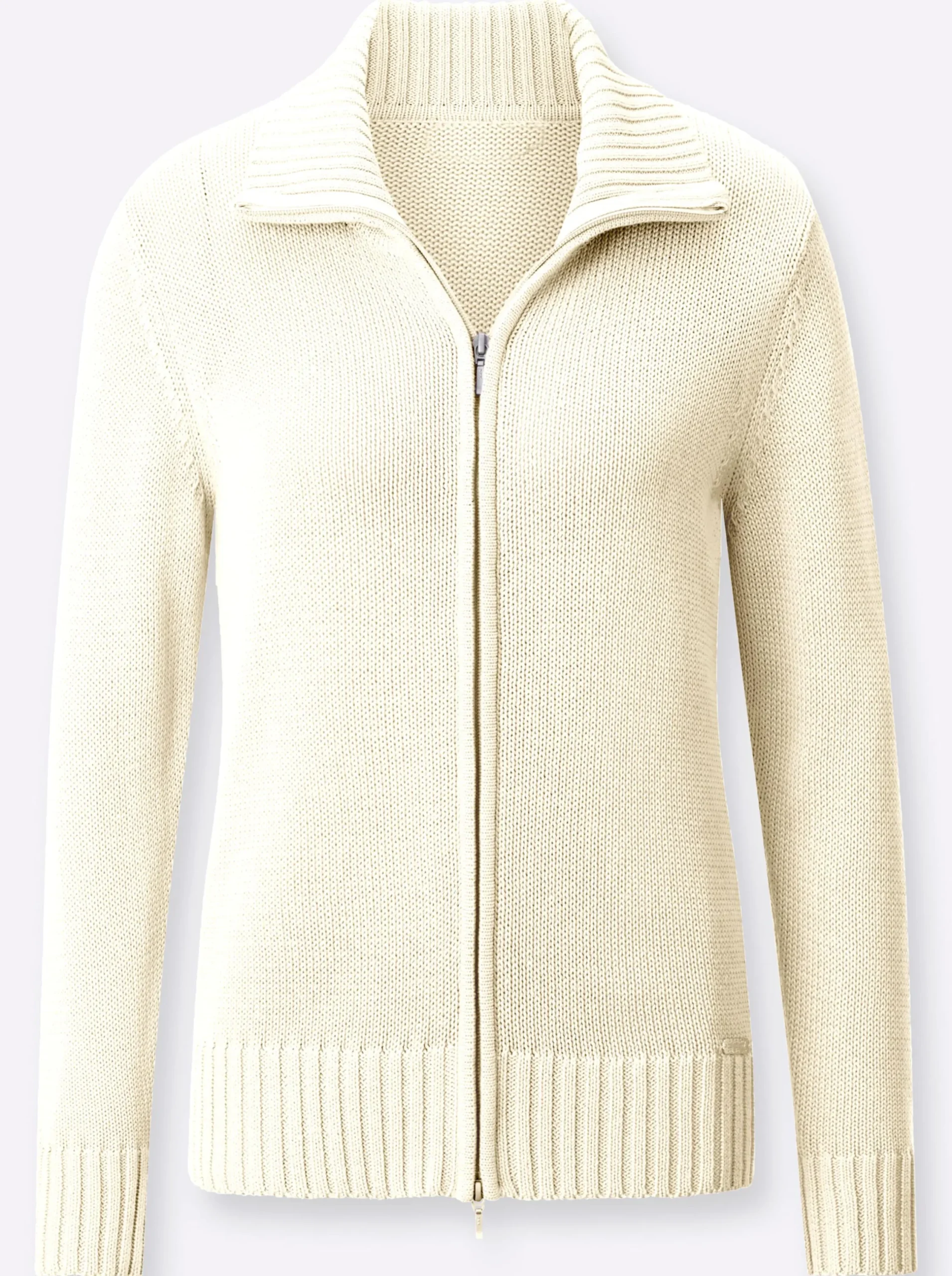 Strickjacken| Strickjacke mit 2-Wege-Reißverschluss wollweiß