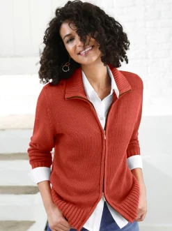 Strickjacken| Strickjacke mit 2-Wege-Reißverschluss rostrot