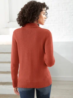 Strickjacken| Strickjacke mit 2-Wege-Reißverschluss rostrot