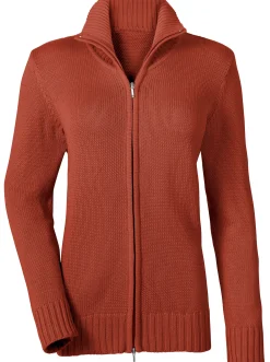 Strickjacken| Strickjacke mit 2-Wege-Reißverschluss rostrot