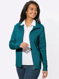 Strickjacken| Strickjacke mit 2-Wege-Reißverschluss petrol