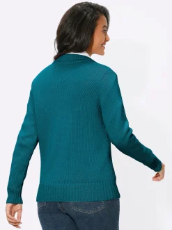 Strickjacken| Strickjacke mit 2-Wege-Reißverschluss petrol