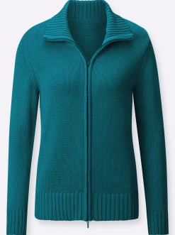 Strickjacken| Strickjacke mit 2-Wege-Reißverschluss petrol