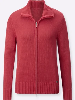 Strickjacken| Strickjacke mit 2-Wege-Reißverschluss korallenrot